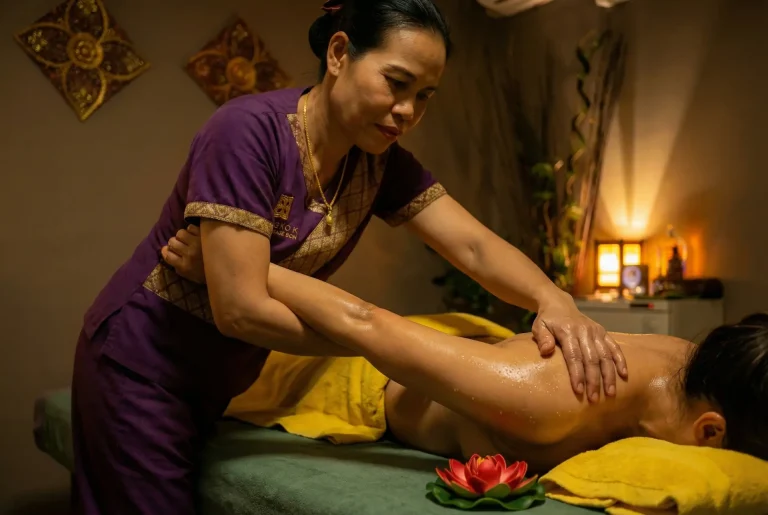 Masaje balinés en Barcelona con aceites esenciales, combinando relajación sensorial y técnica descontracturante suave.