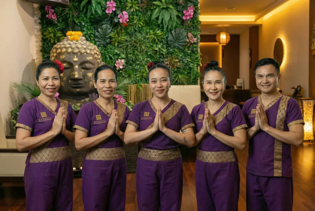 Equipo de masajistas tailandeses profesionales en Barcelona en el centro Bangkok Thai Massage.